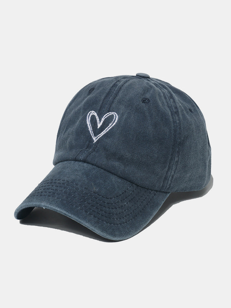 Women's Heart Pick Embroidered Heart Washed Cotton Baseball Cap