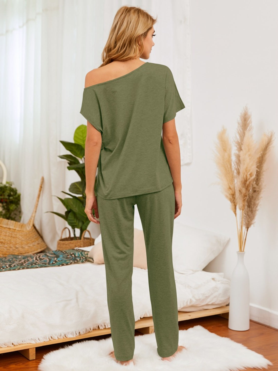 Women's Lounge Pick Boat Neck Top and Pants Set 100% COTTON Set