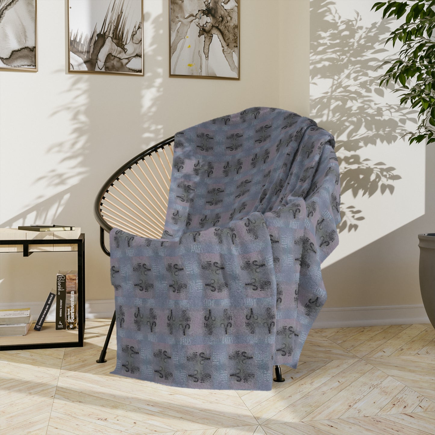 ARIES Glyph Print Minky Velveteen Blanket