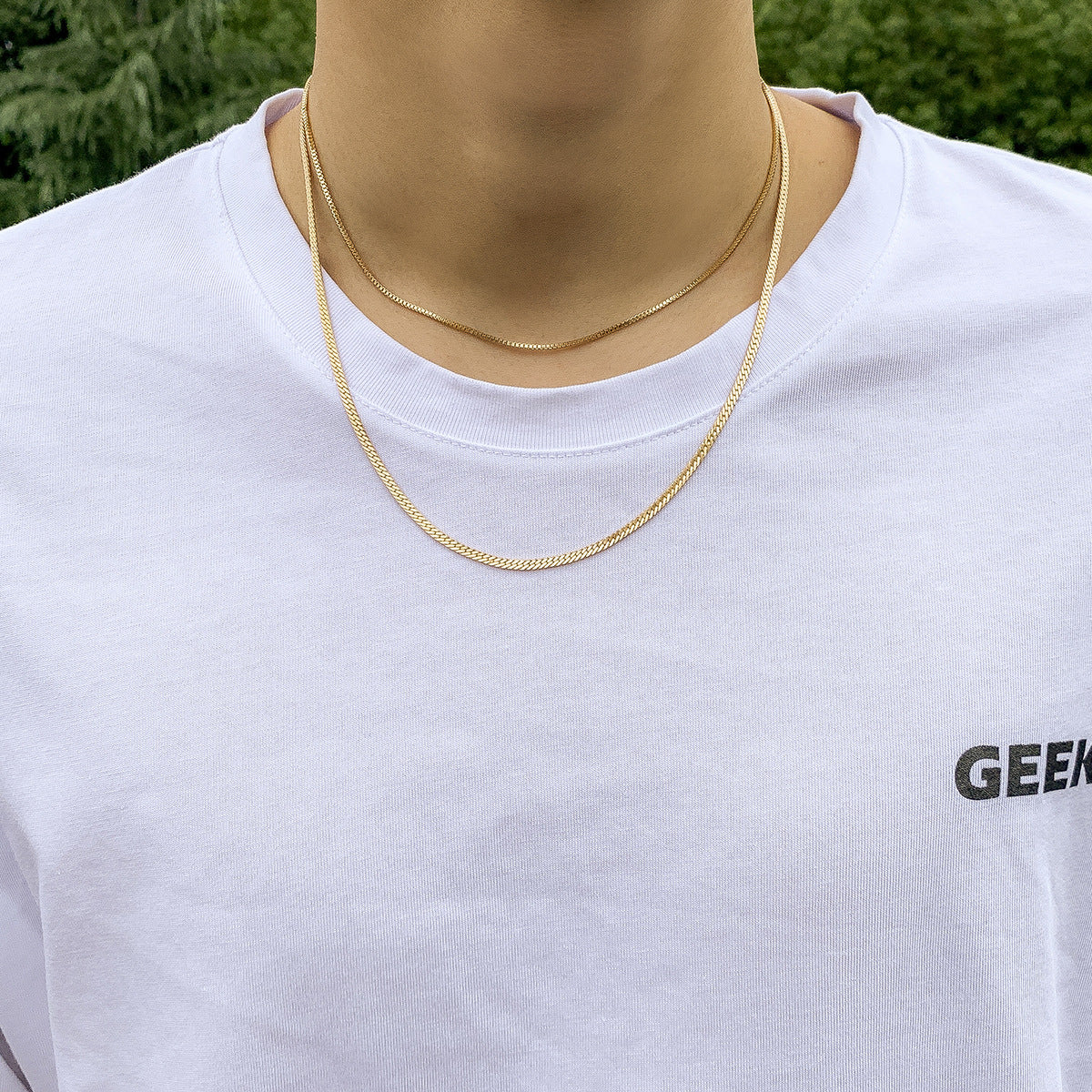 Men's Jewelry Fashionable simple double-layer flat snake chain design punk style all-match necklace