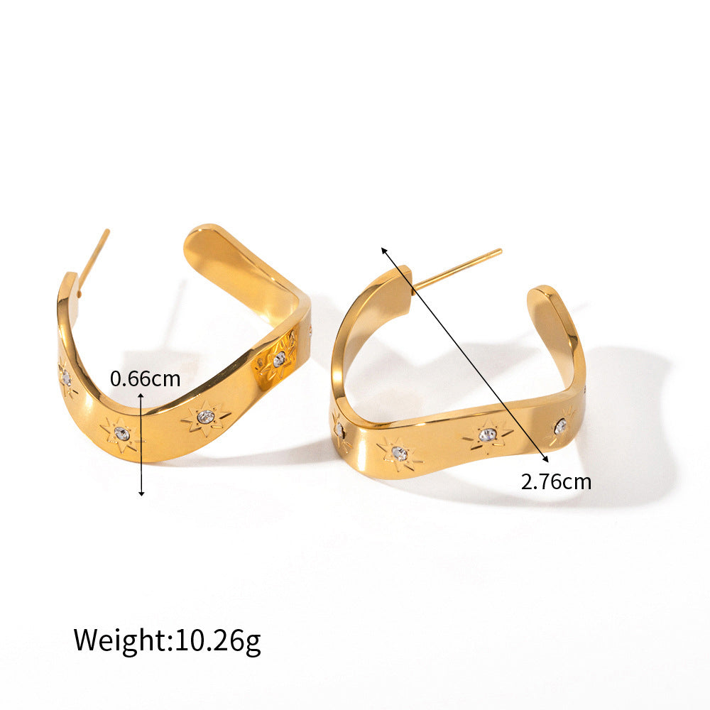 ZZZ Star Pattern Inlaid Zircon Design Versatile Hoop Earrings