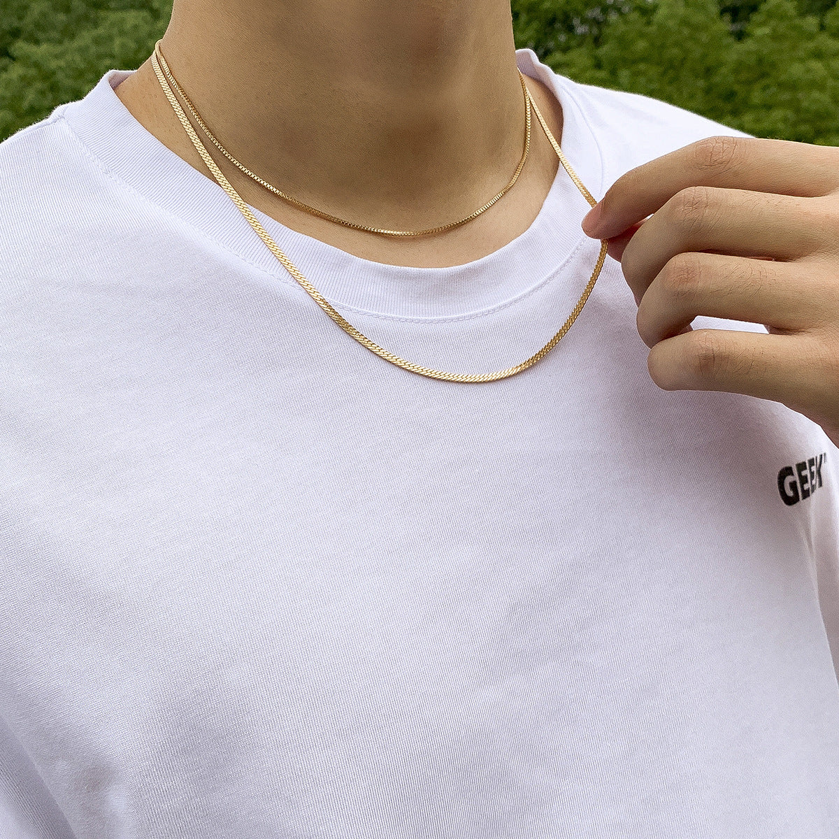 Men's Jewelry Fashionable simple double-layer flat snake chain design punk style all-match necklace