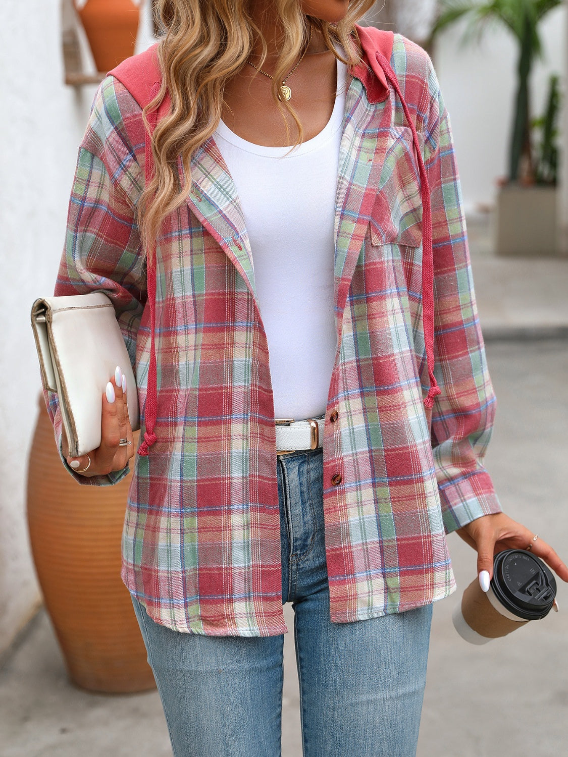 Women's Winter Vibes Plaid Long Sleeve Hooded Jacket