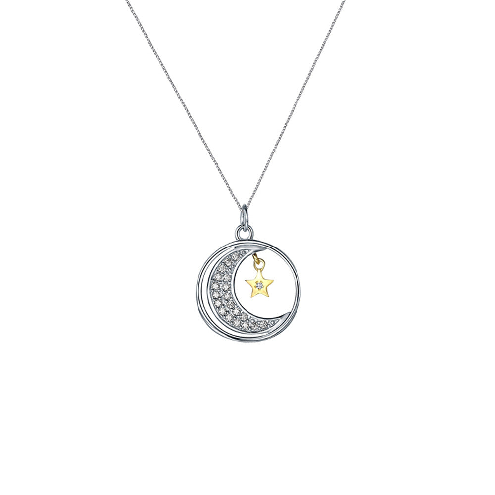 ZZZ Stylish Jewelry Fashion Cutout Moon Star Diamond Design Gift Box Pendant Necklace for Mom or Daughter