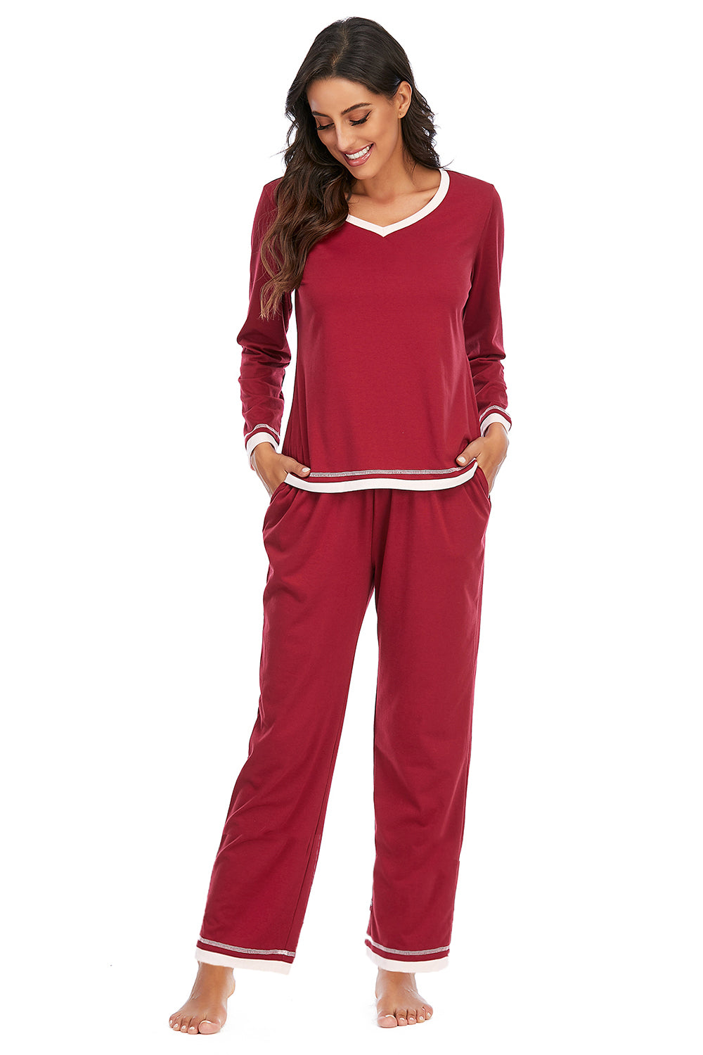 Women's Lounge Pick V-Neck Top and Pants COTTON BLEND Lounge Set