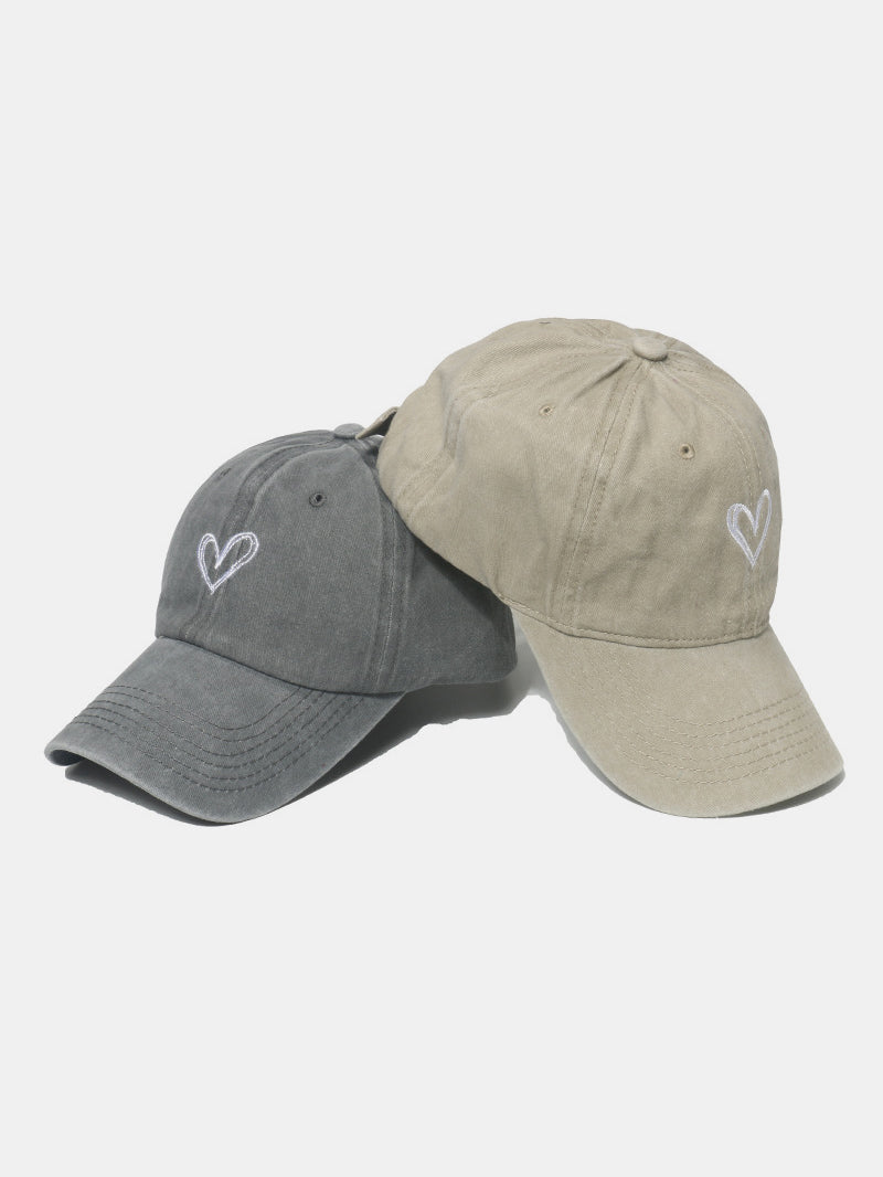 Women's Heart Pick Embroidered Heart Washed Cotton Baseball Cap