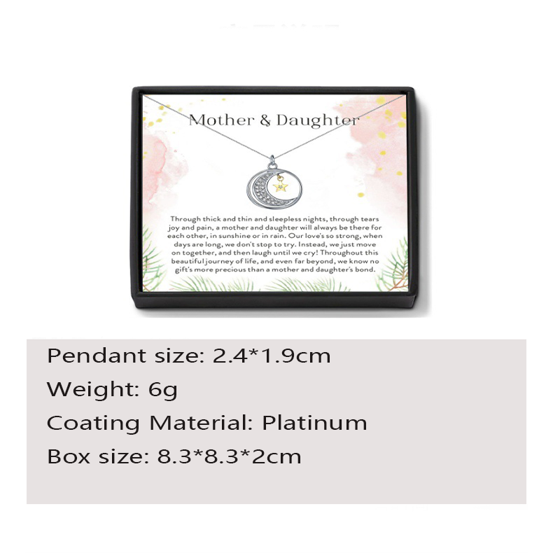 ZZZ Stylish Jewelry Fashion Cutout Moon Star Diamond Design Gift Box Pendant Necklace for Mom or Daughter