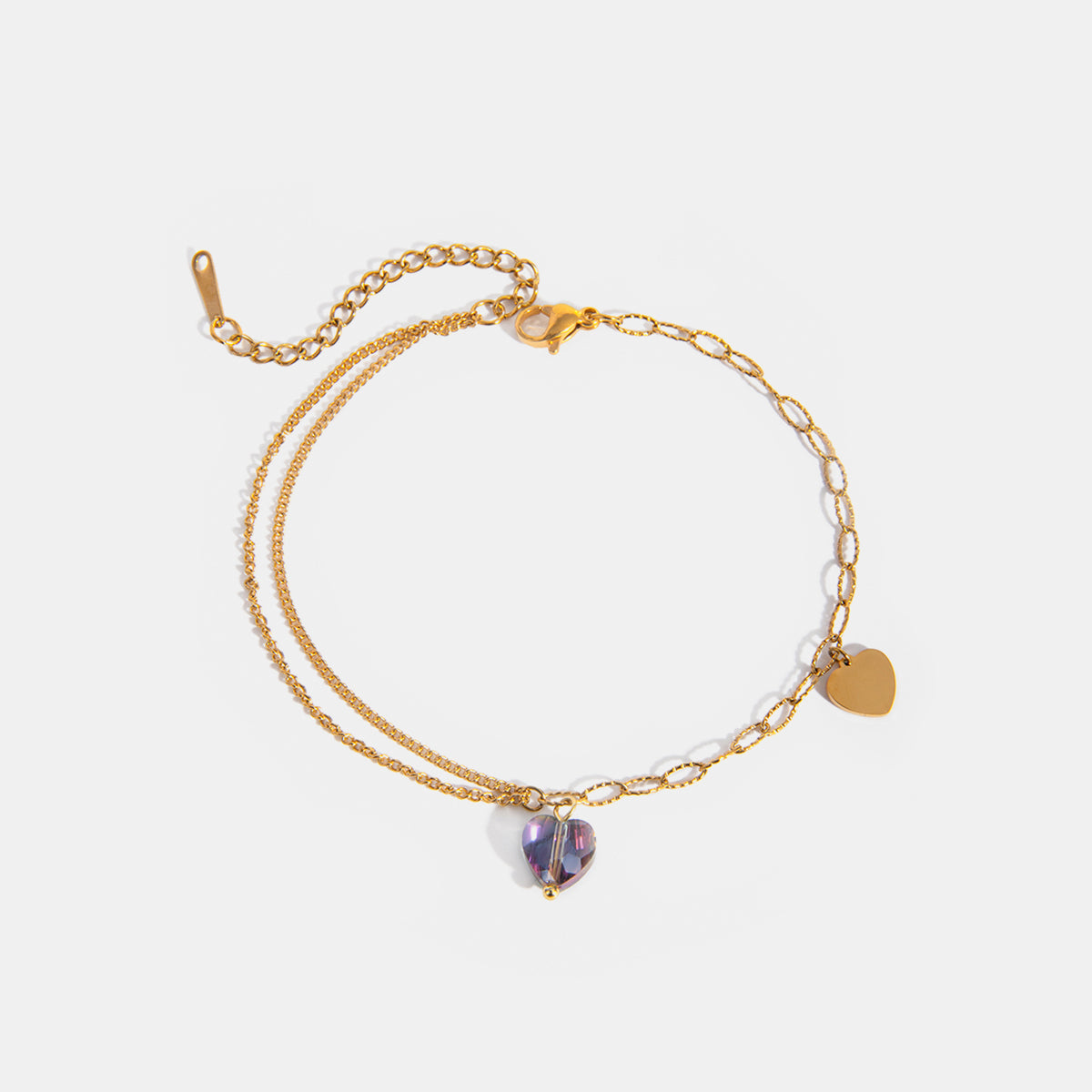 ZZZ Jewelry Vibes Stainless Steel Synthetic Crystal Heart Anklet Bracelet