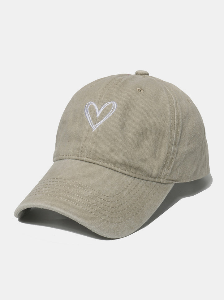 Women's Heart Pick Embroidered Heart Washed Cotton Baseball Cap