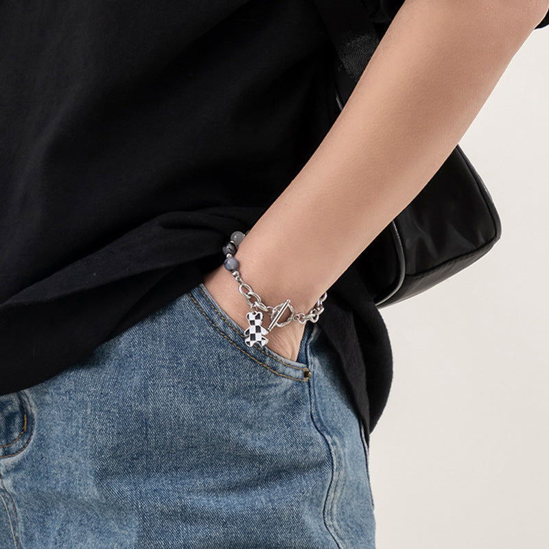 ZZZ Uni-Sex Chessboard (B&W) small bear Bracelet