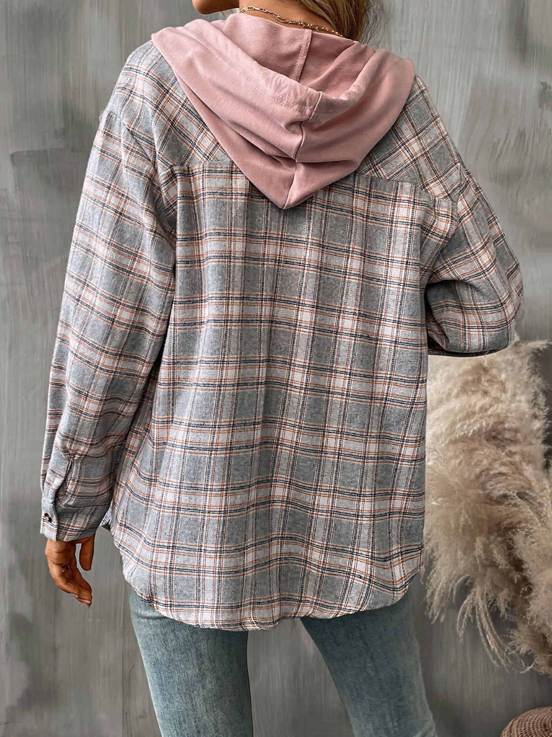 Women's Winter Vibes Plaid Long Sleeve Hooded Jacket