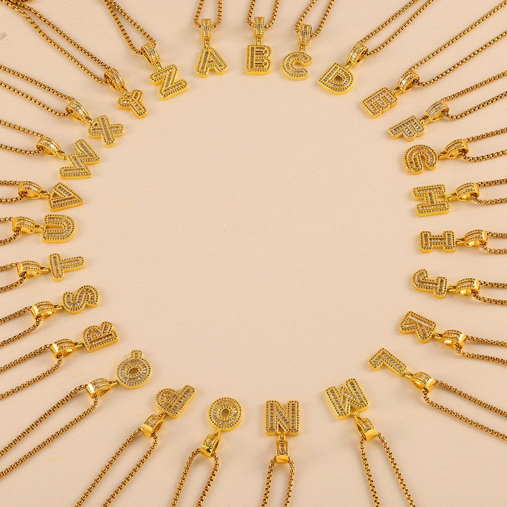 ZODIAC Aries Diamonds Are a girls best friend BirthStone 18K gold exquisite dazzling 26 letters inlaid with diamonds design versatile necklace