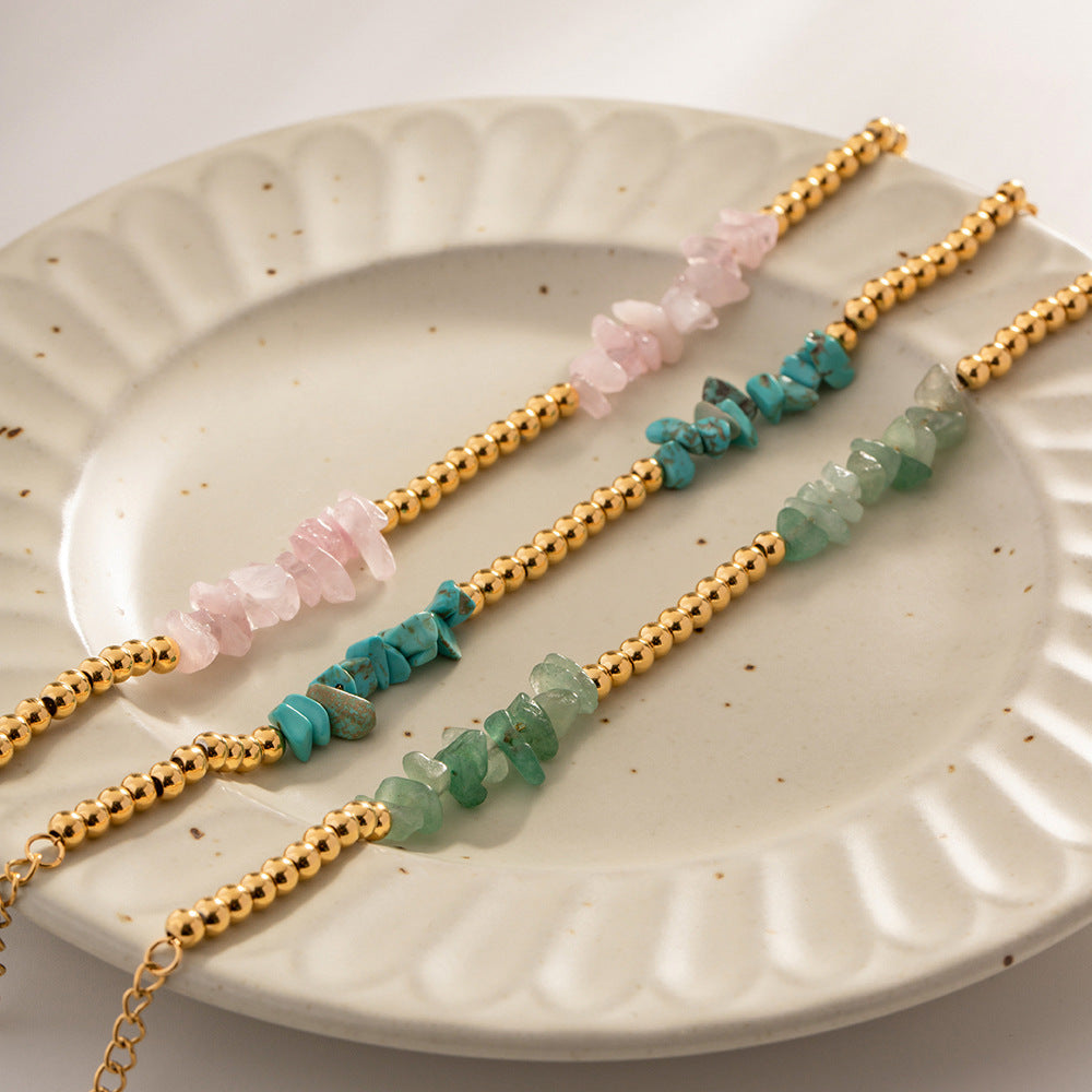 ZZZ Jewelry AquaMarine, Rose Quartz, Turqoise Gem Stone Bracelets (18K Gold)