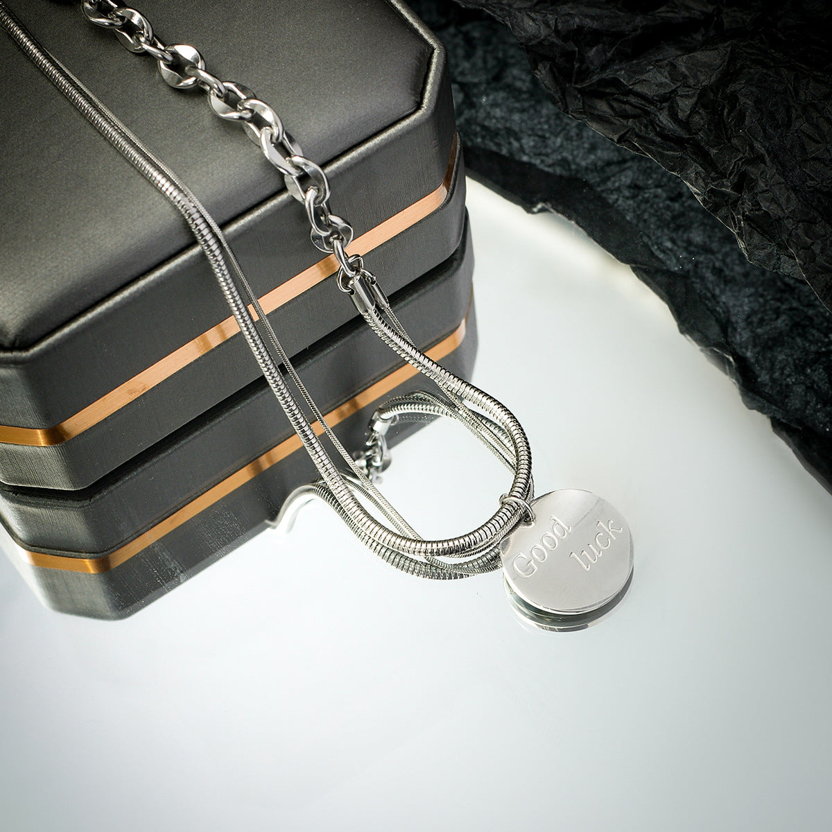 Men's Jewelry Trendy simple double-layer stacked wear with round design versatile pendant necklace