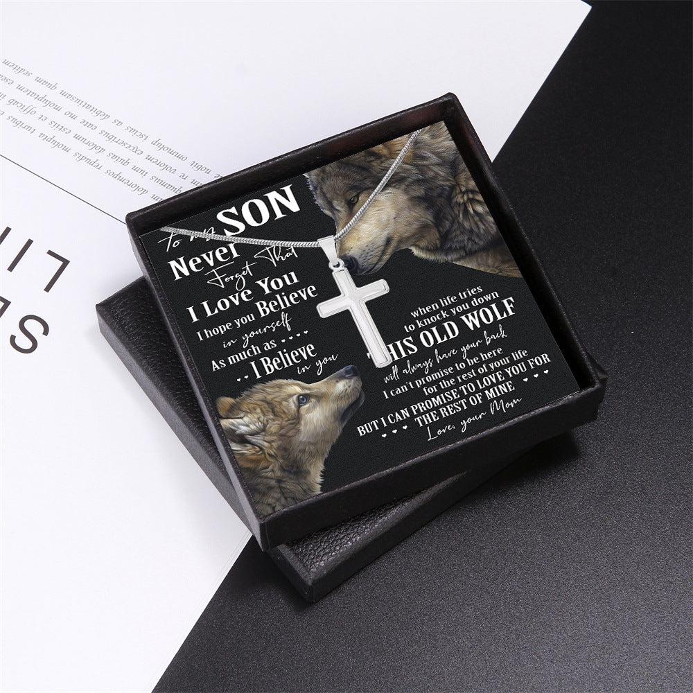 ZZZ Stylish Cross Gift Box Necklace for Your Amazing Son