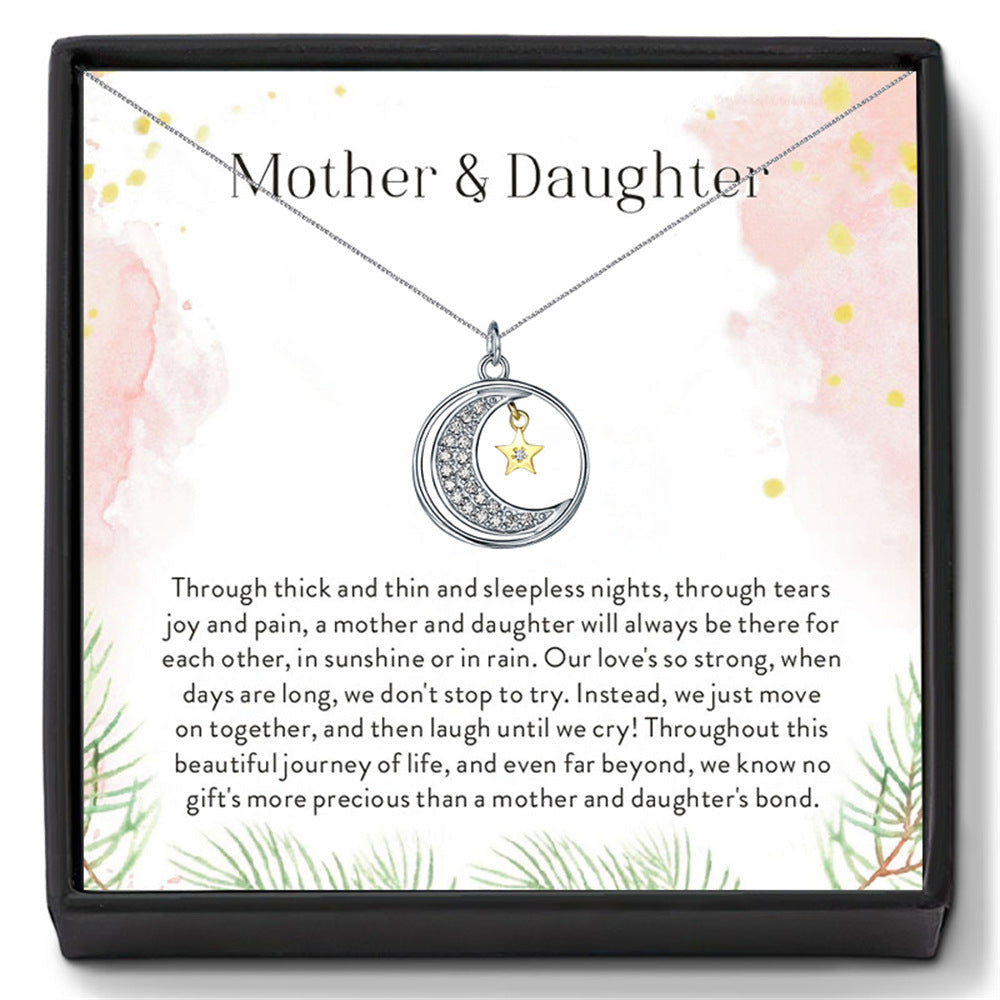 ZZZ Stylish Jewelry Fashion Cutout Moon Star Diamond Design Gift Box Pendant Necklace for Mom or Daughter