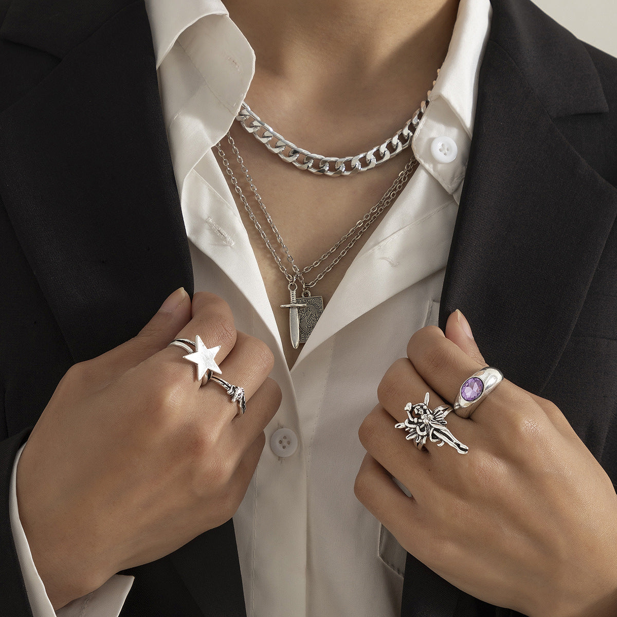 Men's Jewelry Angel/Pentacle Set Gemstone Geometric Men.s Fashion Ring