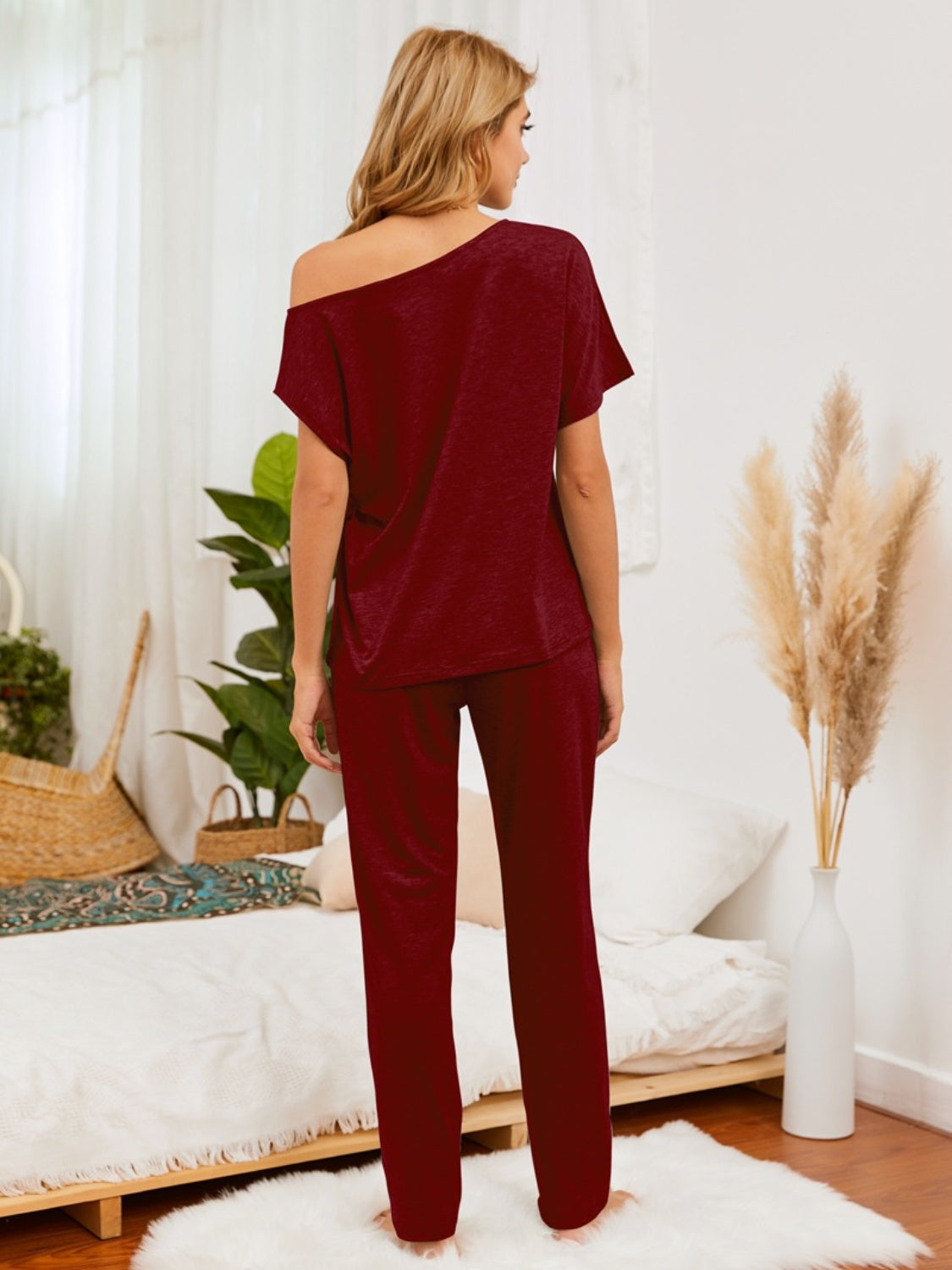 Women's Lounge Pick Boat Neck Top and Pants Set 100% COTTON Set