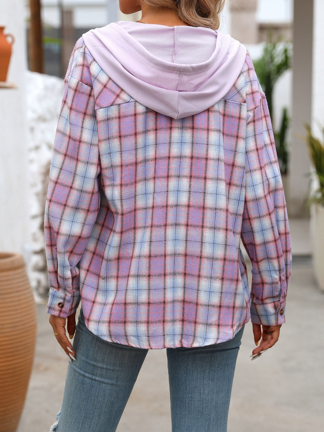 Women's Winter Vibes Plaid Long Sleeve Hooded Jacket