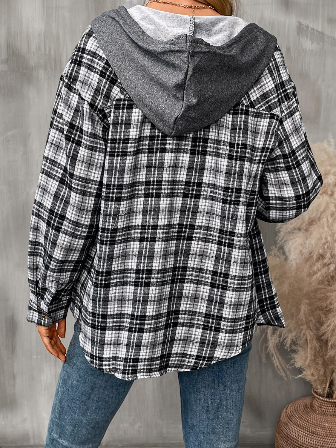 Women's Winter Vibes Plaid Long Sleeve Hooded Jacket