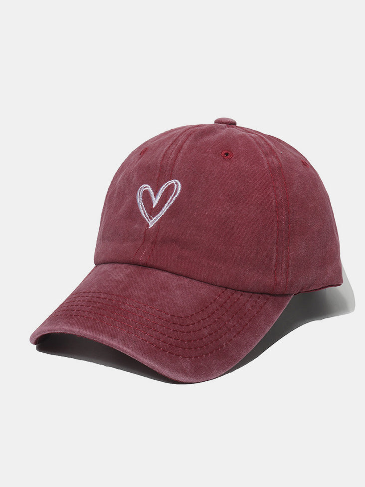 Women's Heart Pick Embroidered Heart Washed Cotton Baseball Cap