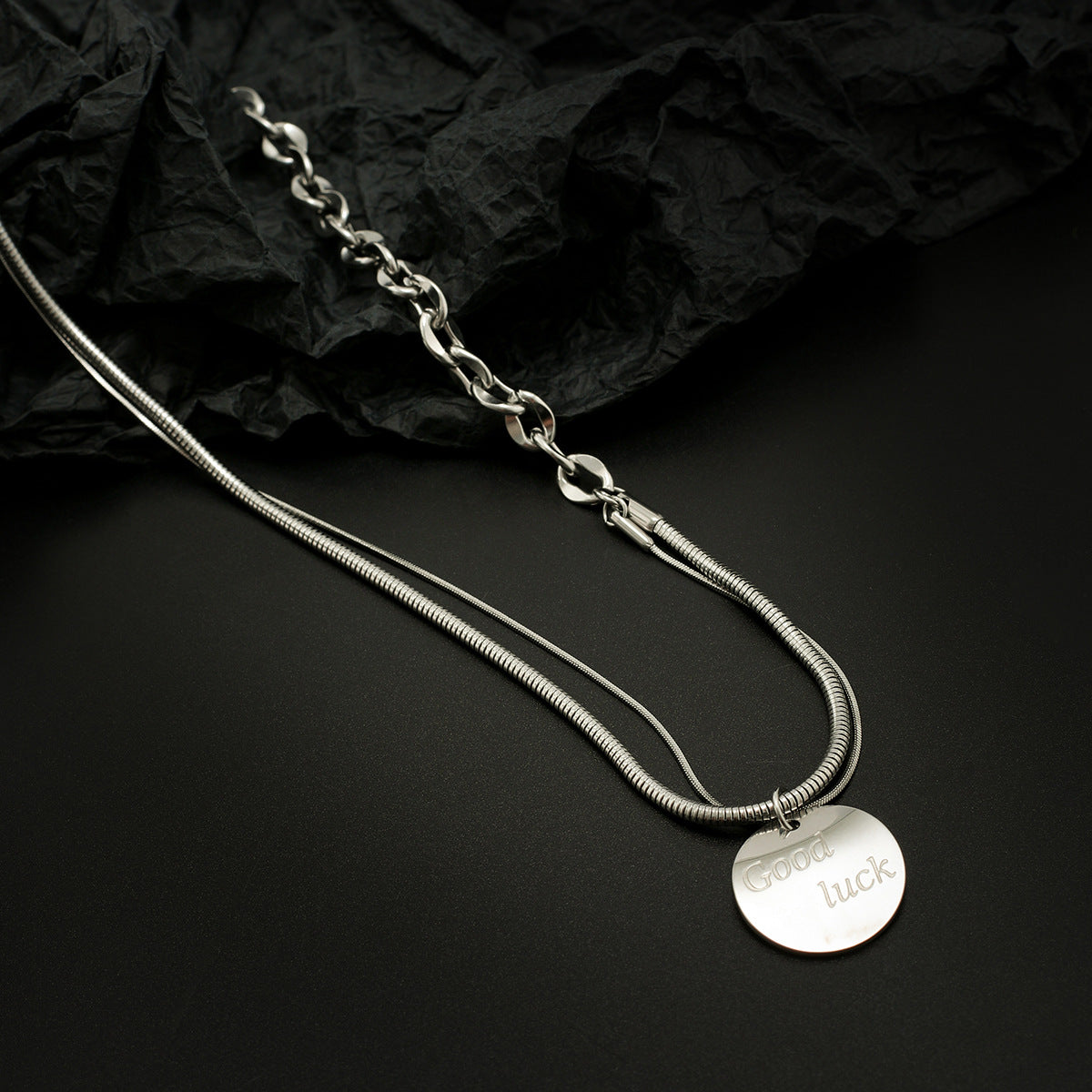Men's Jewelry Trendy simple double-layer stacked wear with round design versatile pendant necklace