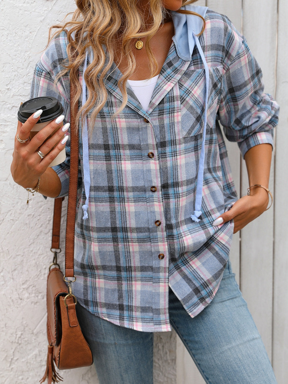 Women's Winter Vibes Plaid Long Sleeve Hooded Jacket
