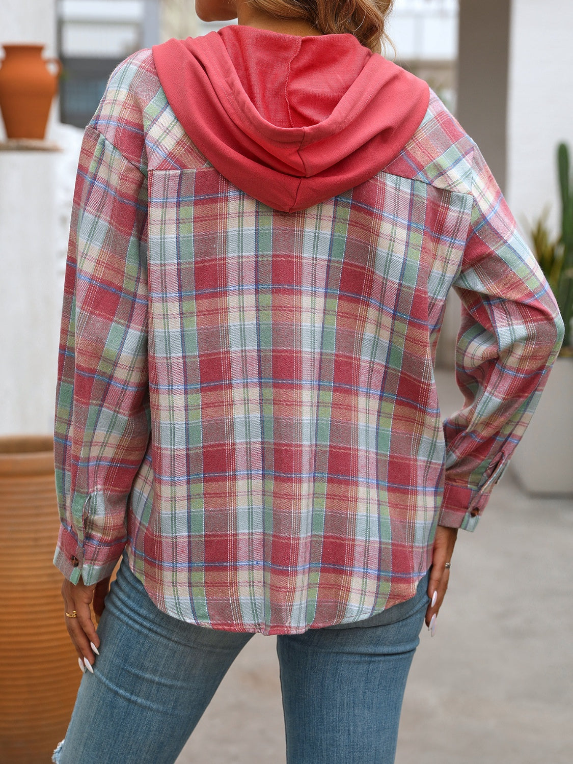 Women's Winter Vibes Plaid Long Sleeve Hooded Jacket