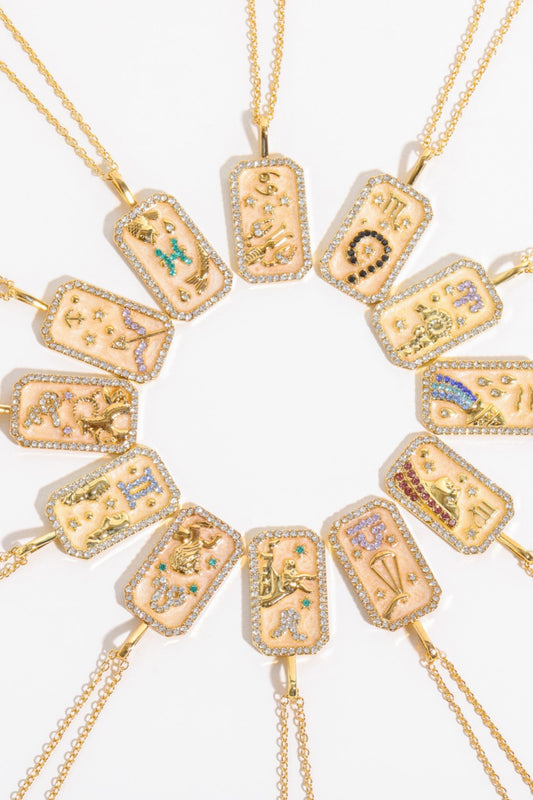 Zodiacs 12 Constellation Horoscope/Zodiac Pendant Copper Necklace Rhinestone