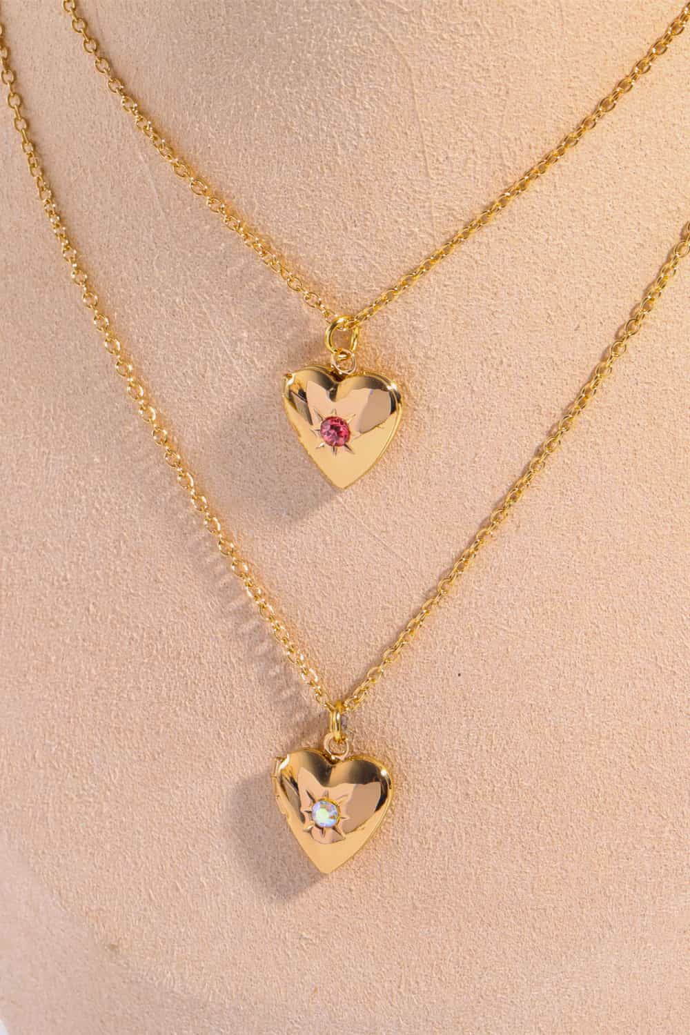 Z12 Birthstone (Pick your Month) 14 K Gold Plated Zircon Heart Shape Pendant Necklace