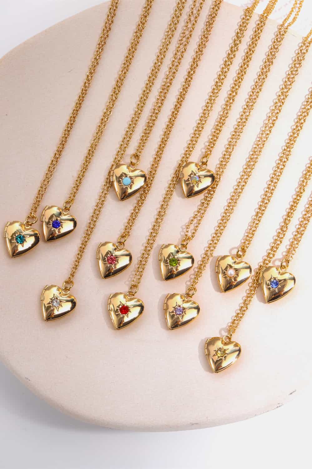 Z12 Birthstone (Pick your Month) 14 K Gold Plated Zircon Heart Shape Pendant Necklace