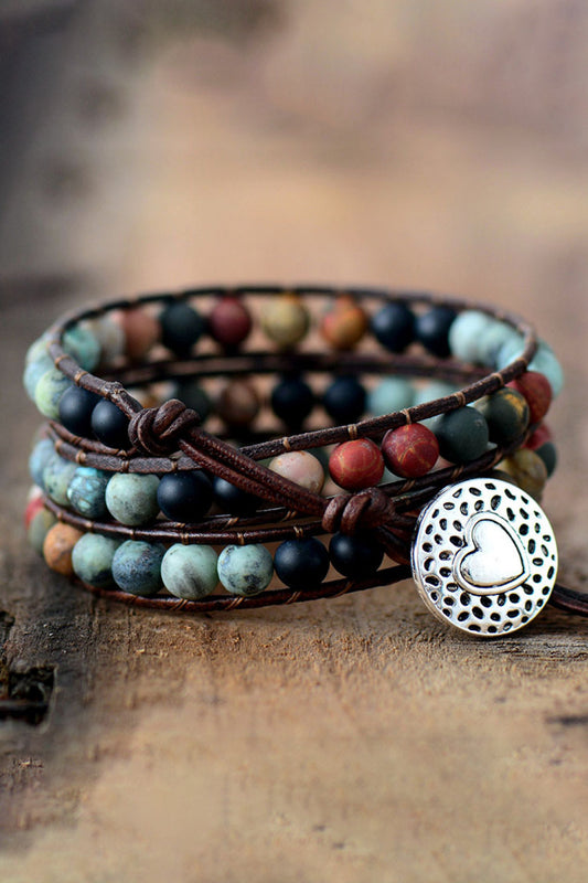 ZZZ Jewelry Handmade Triple Layer Beaded Agate Bracelet