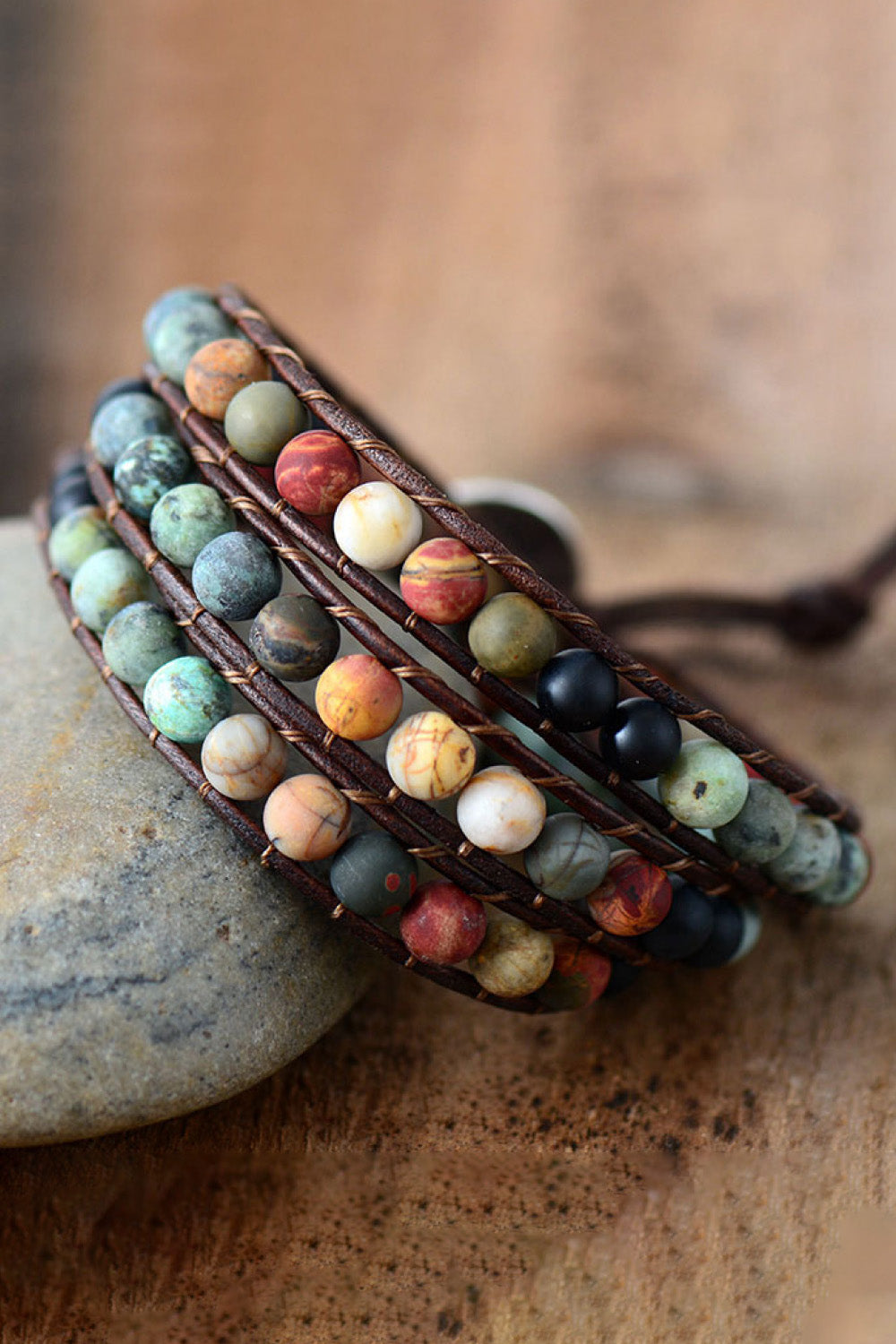 ZZZ Jewelry Handmade Triple Layer Beaded Agate Bracelet