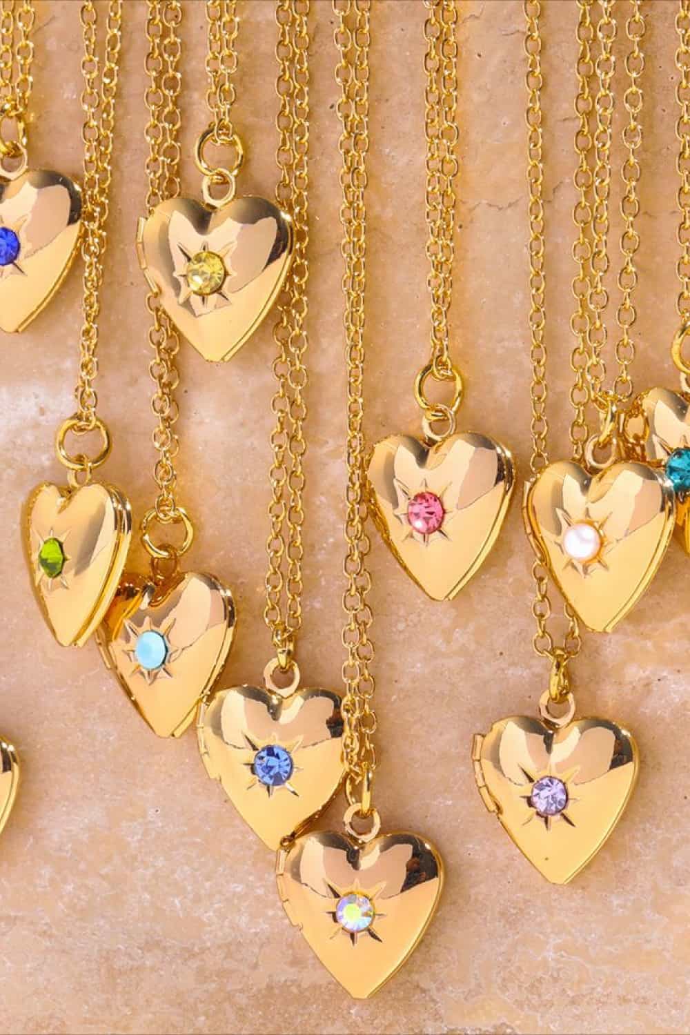 Z12 Birthstone (Pick your Month) 14 K Gold Plated Zircon Heart Shape Pendant Necklace