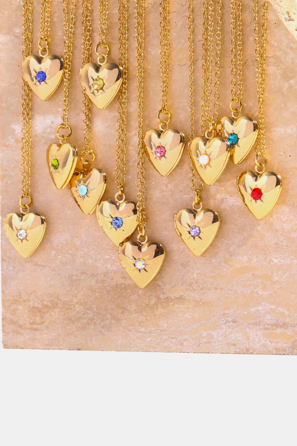 Z12 Birthstone (Pick your Month) 14 K Gold Plated Zircon Heart Shape Pendant Necklace